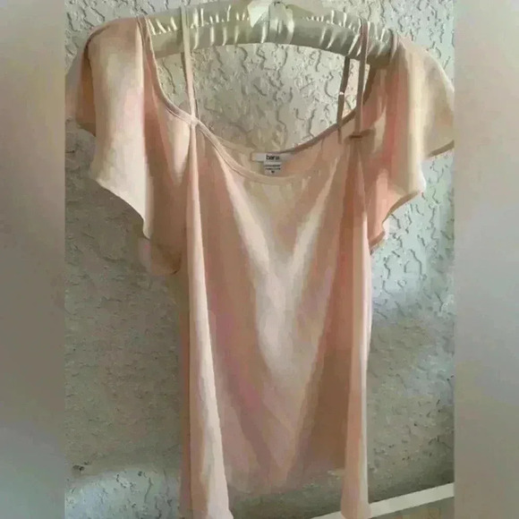 Bar III Women’s Sz M Pastel Pink Ruffle Sleeve Optional Off Shoulder Blouse Good - Picture 5 of 11